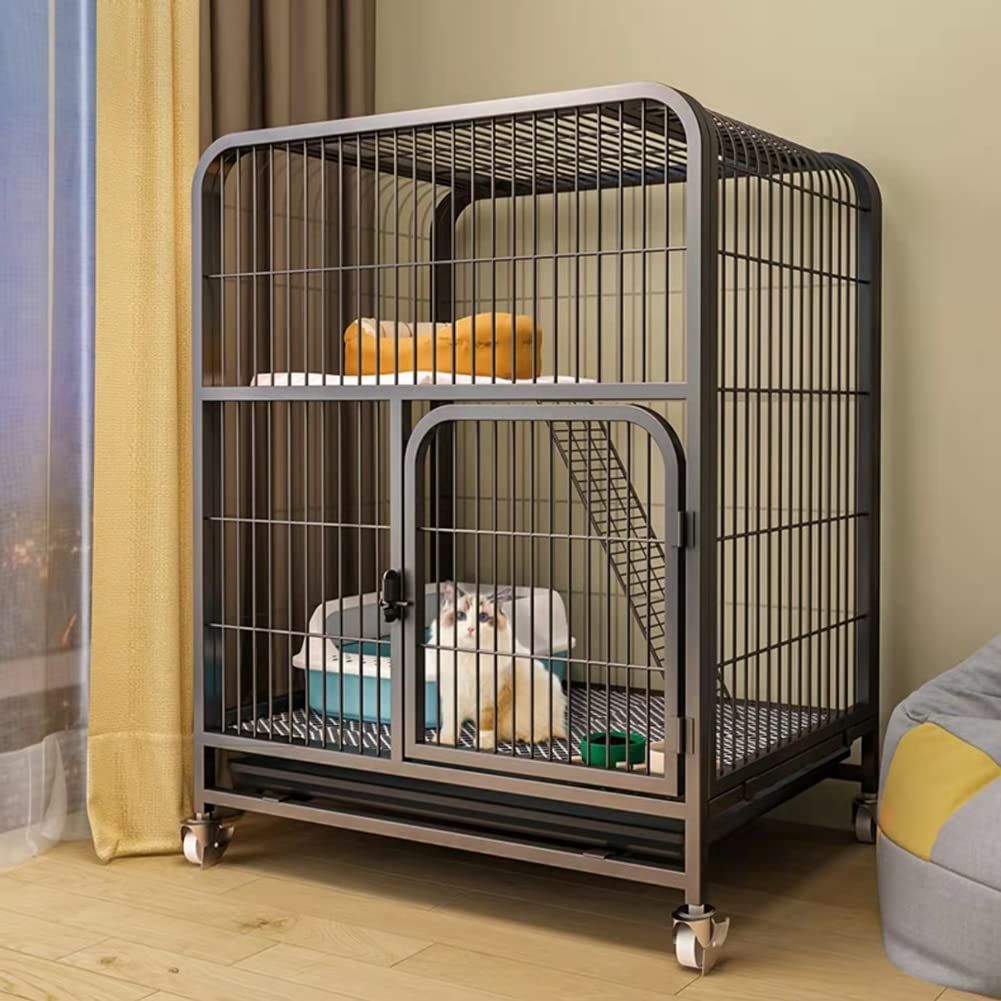 組み替え自由 簡単組み 多段 ネコハウス 猫ケージ2段 脱走防止 掃除しやすい ドア付き ブラック キャットケージ 折りたたみ 2段 ケージ 猫