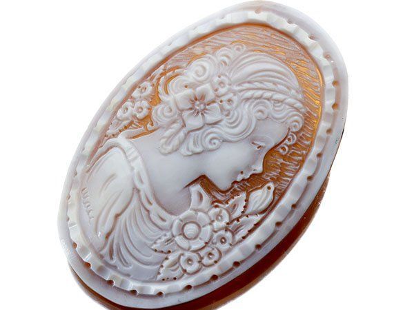 ジュエリー極】作家品 サイン刻印有 上品な貴婦人の彫刻 シェルカメオ