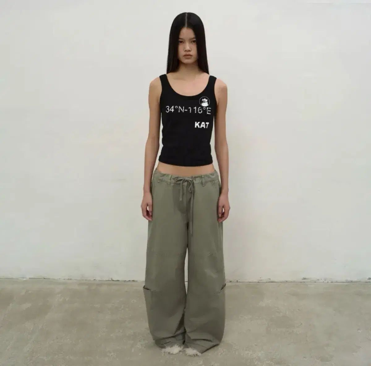 lcdc tm ウォッシュド シャーリング ワイド カーゴパンツ カーキ