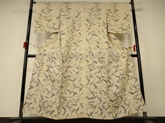 平和屋着物 夏物 訪問着 生紬地 草葉文 正絹 jd