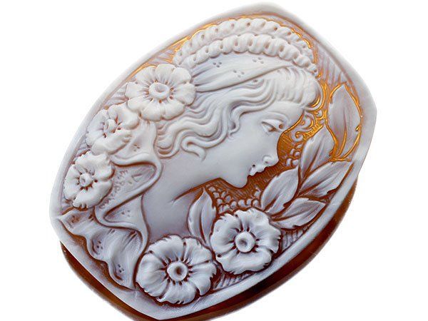 カメオ ルース 452 花飾りの女性【作家サインあり】ストーンカメオ