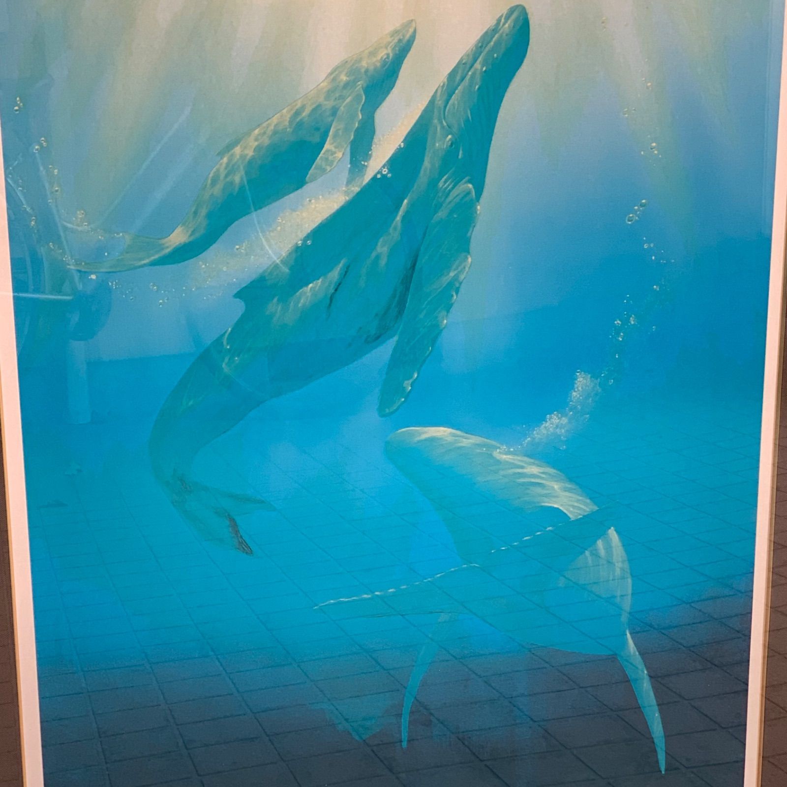 訳アリ クリスチャン リース ラッセン 直筆サイン Lords of the Sea ロードオブザシー C R Lassen 額装 親子鯨の幻想世界