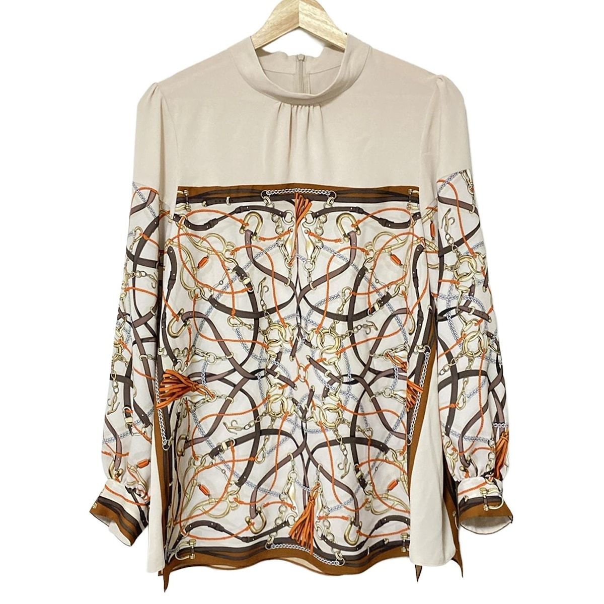 Leilian レリアン チュニック サイズ13 L レディース - ベージュ×ダークブラウン×マルチ ハイネック 長袖