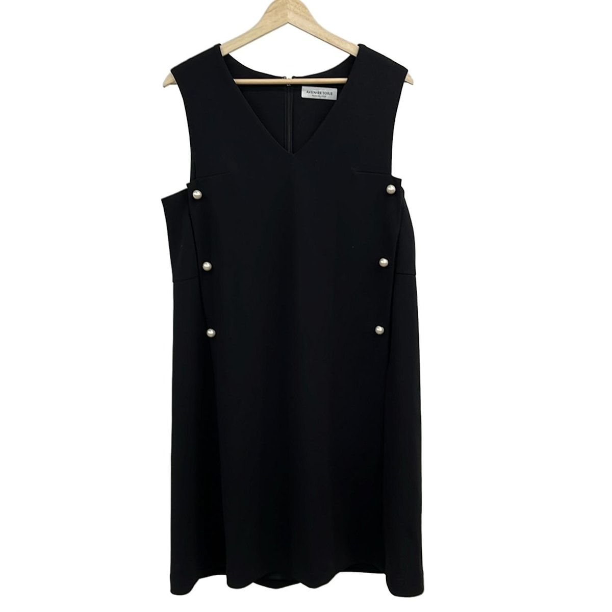 Aveniretoile アベニールエトワール ワンピース サイズ38 M レディース 黒 Vネック ノースリーブ ロング フェイクパール