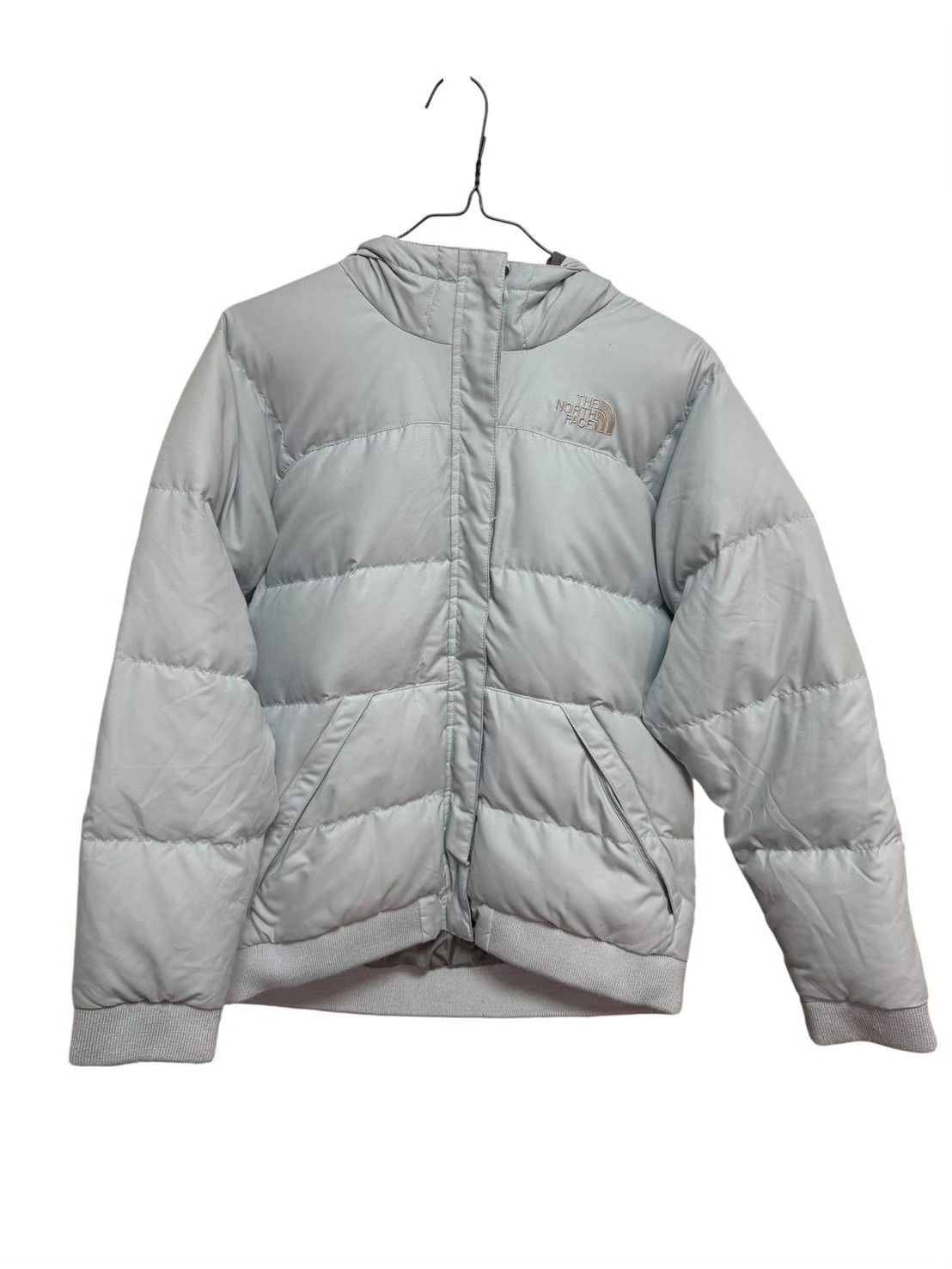 THE NORTH FACE ノースフェイス キッズ ダウンジャケット 140 グースダウン フード付き ライトグレー 550フィル