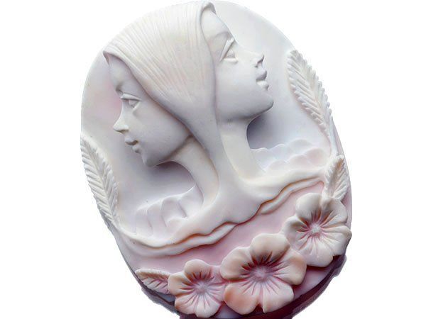 ジュエリー極】作家品 サイン刻印有 花とツインフェイス コンクシェル