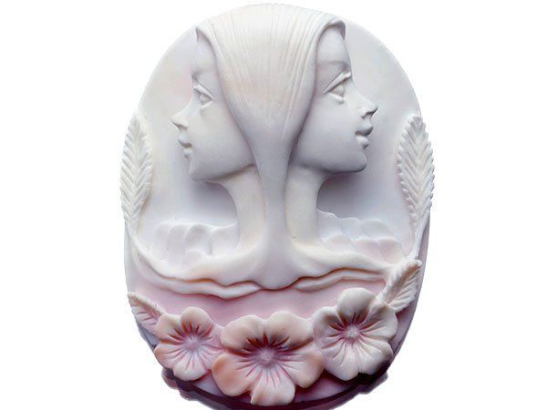 ジュエリー極】作家品 サイン刻印有 花とツインフェイス コンクシェル