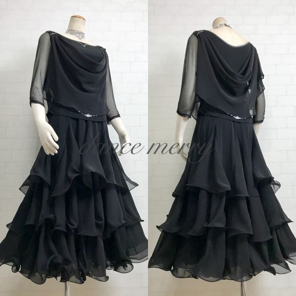 新品　社交ダンス　ツーピース　セットアップ　黒　ワルツ　クイック　1150 MERRY】新品 社交ダンス ツーピース 黒 セットアップ パーティ