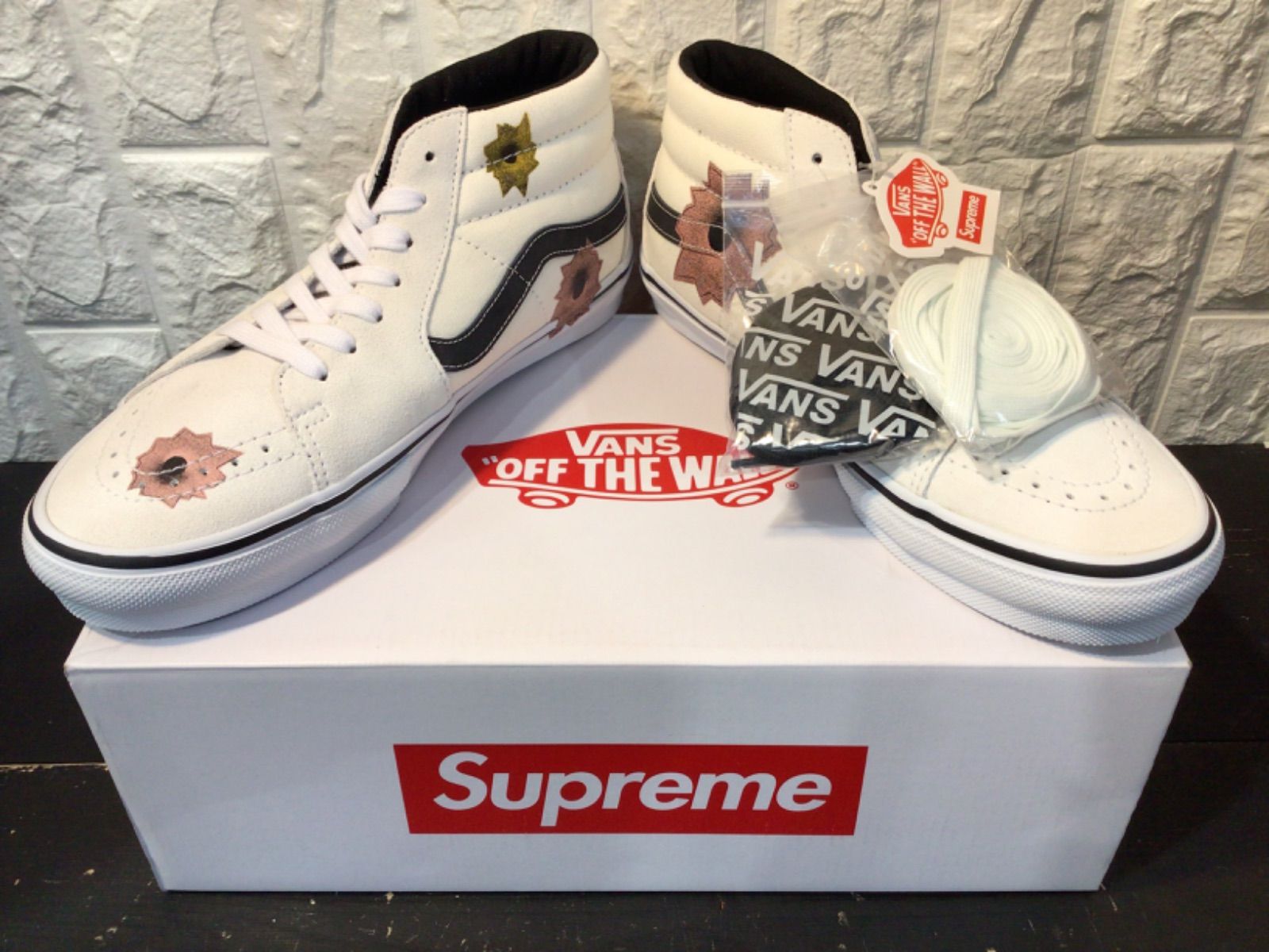 Nate Lowman × Supreme × VANS skate grosso mid 'Bullet Hole Natural