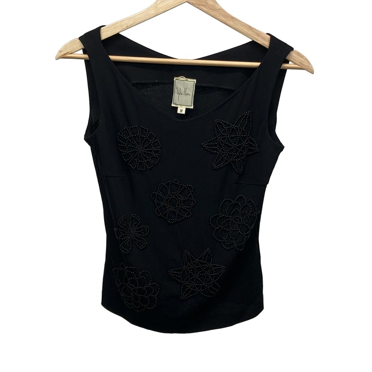 Sybilla シビラ ノースリーブカットソー サイズM レディース - 黒 ビーズ フラワー 花