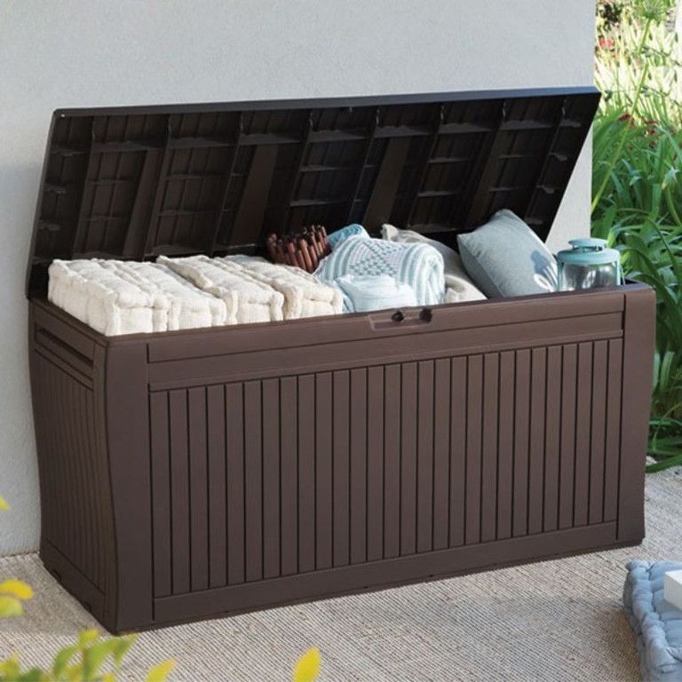 屋外収納 小型ゴミ箱 収納ベンチ 収納ボックス グレー プラスチック製 クラシックスタイル 庭 バルコニー キャンプ アウトドアに