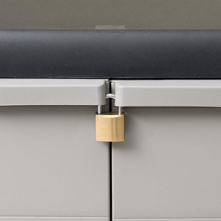 ガーデニングに最適 2段 収納キャビネット ブラック グレー 屋外収納ボックス ベランダ収納 ストッカー 物置 多目的 矩形 モダン パストラーレ