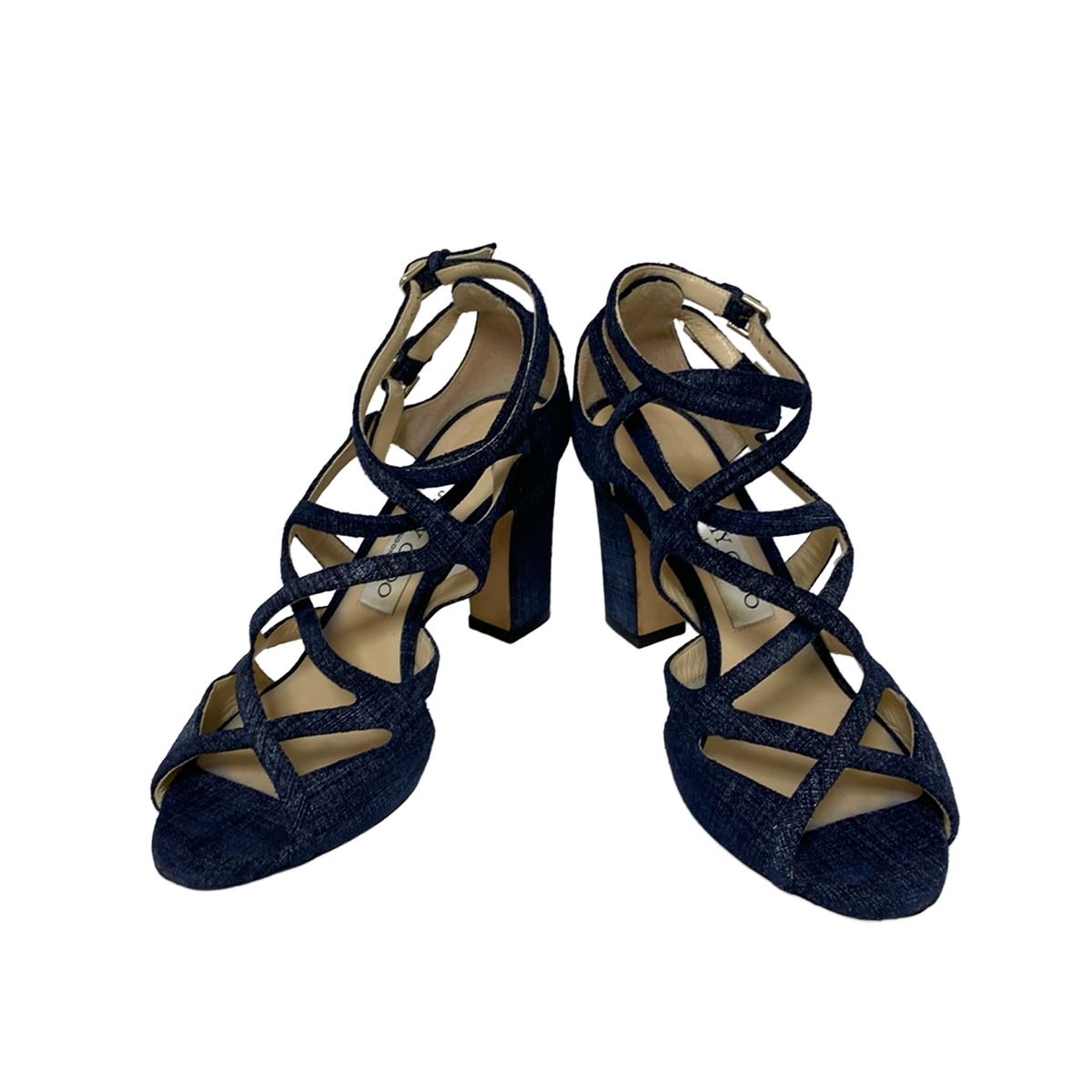 JIMMY CHOO ジミーチュウ パンプス 361 2 レディース - ネイビー オープントゥ コットン