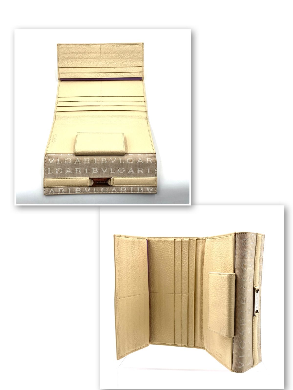 新品同様 ブルガリ ロゴマニア キャンバス レザー シルバー金具 ベージュ 二つ折り財布 0445【中古】BVLGARI BVLGARI - 新品同様 ブルガリ ロゴマニア キャンバス レザー シルバー