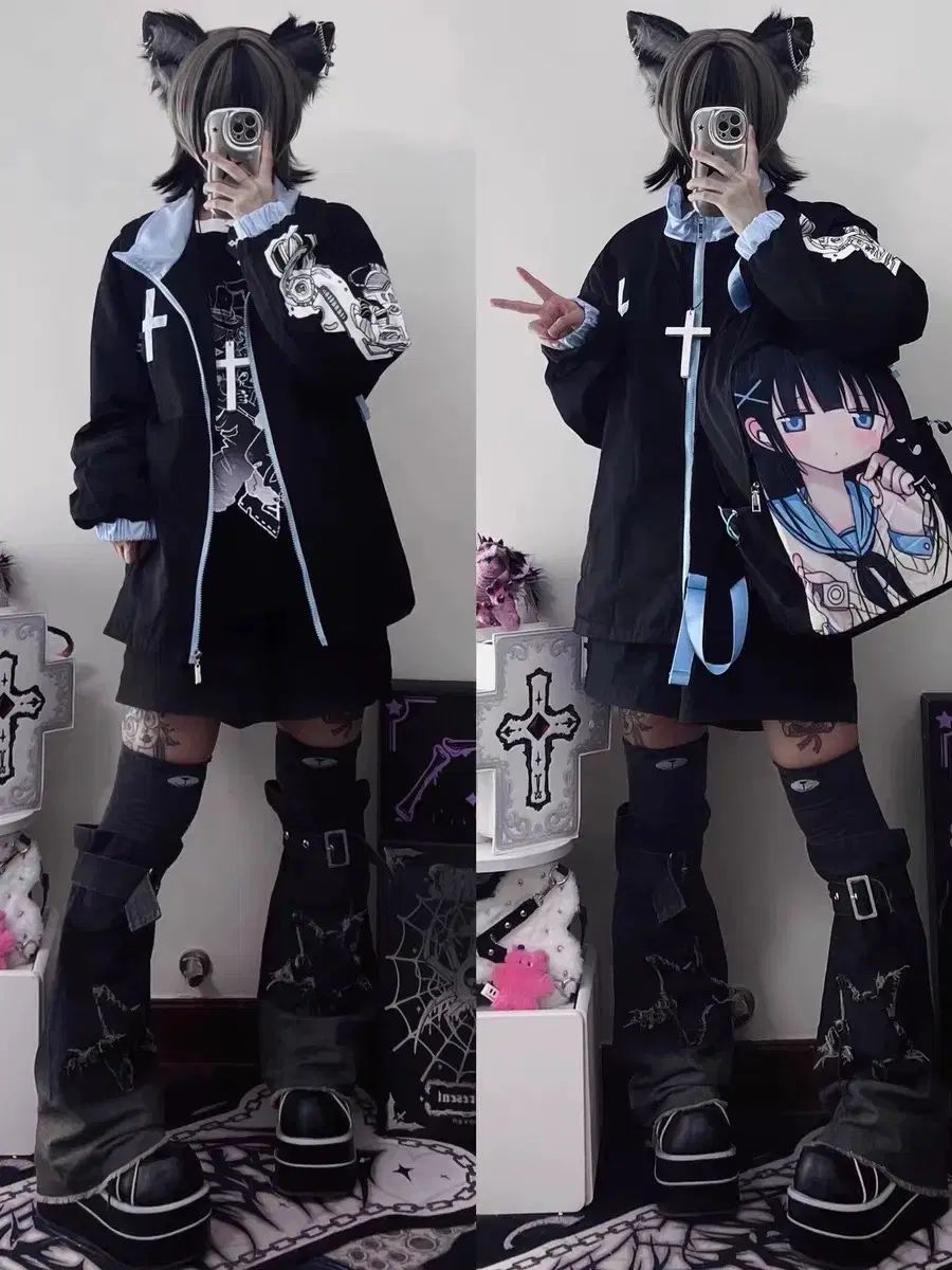 サブカルチャー y2k 日本系 機械 骨色 カラー ドル 突撃服 コート