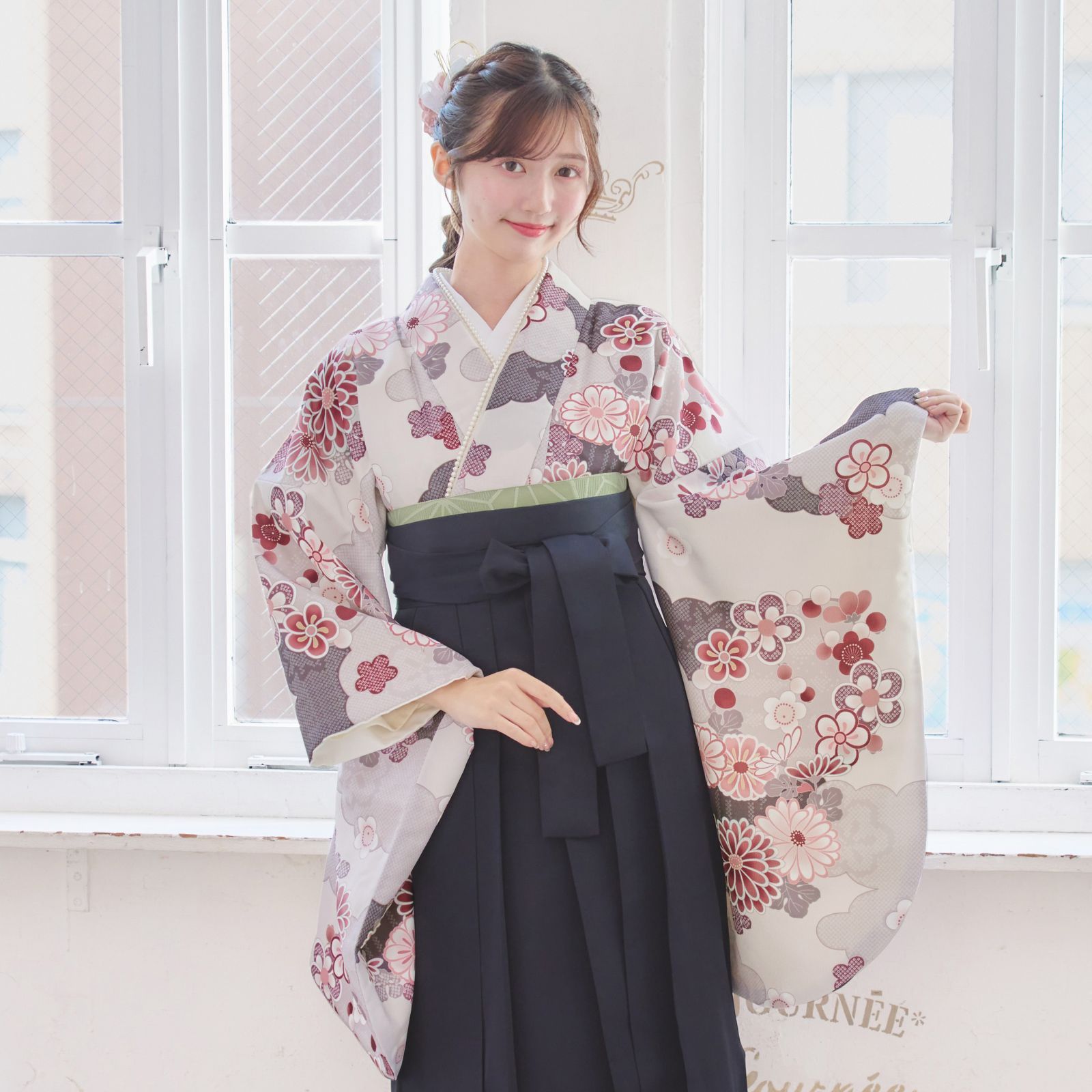 袴4点セット 卒業式 小学生 大学生 はかま 袴セット レディース B 3 BK