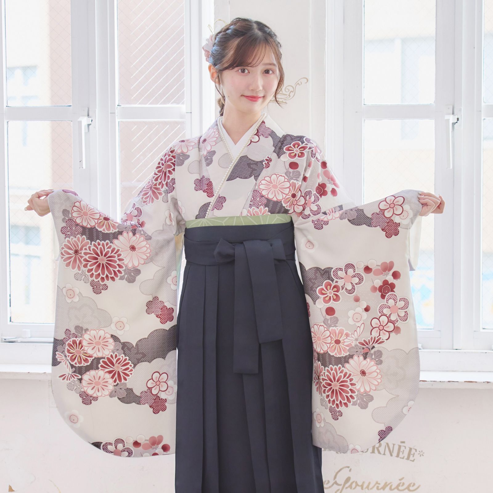 袴4点セット 卒業式 小学生 大学生 はかま 袴セット レディース B 3 BK