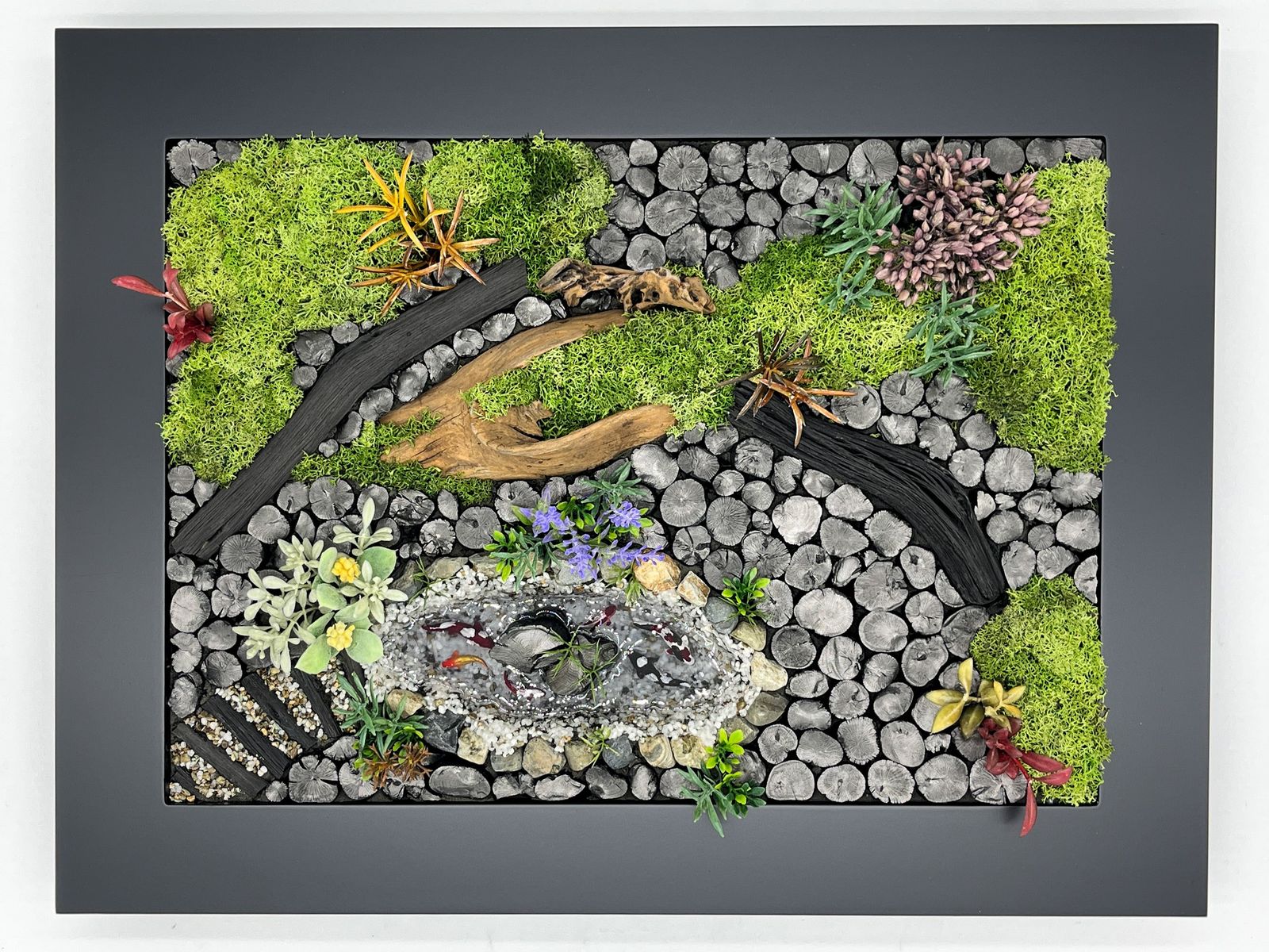 紀州備長炭 インテリア 風物詩炭庭 フレーム 52 cm×40 cm 特大 長方形 置物 オブジェ 消臭 調湿