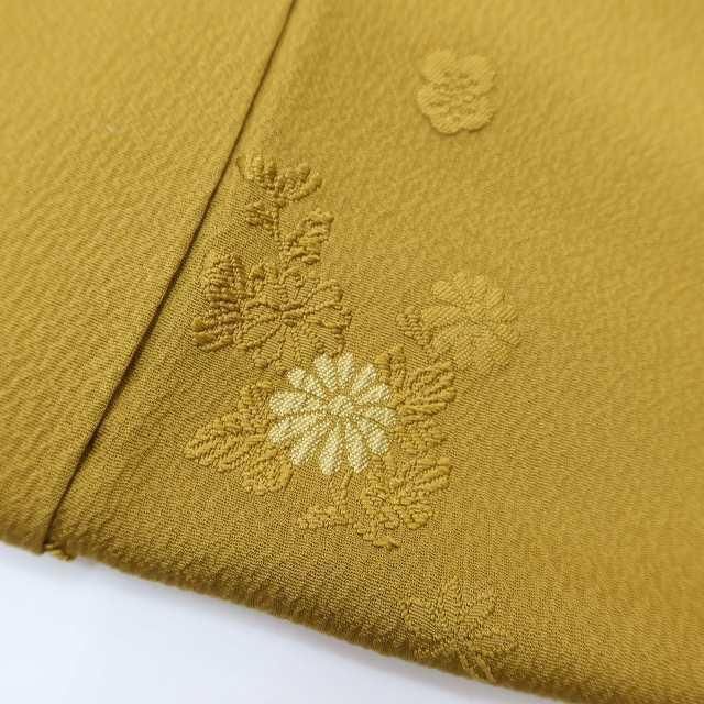  ✾まめ藤✾ 未着用 正絹 着物 黄唐茶色の木枯らしに舞う梅や笹 菊や蘭 色無地 T 44 色無地 着物