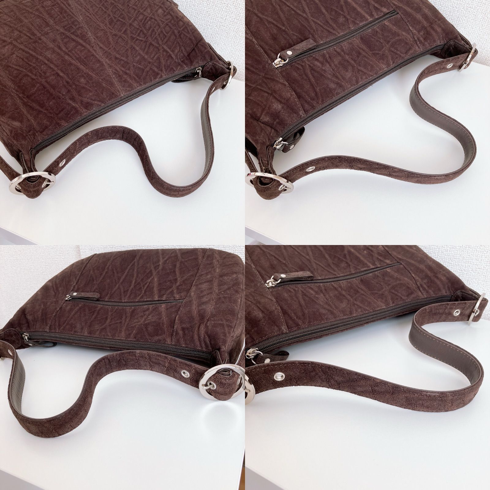 ONO ショートボード 163.5cm エレファント型押し ブラウン スタッズ ワンショルダー バッグ