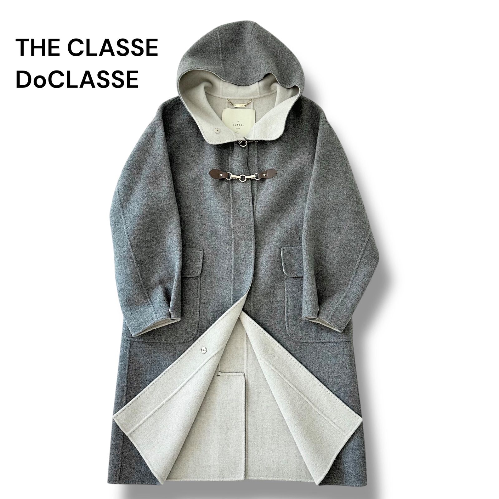 THE CLASSE DoCLASSE ザクラス ドゥクラッセ カシミヤ混 ウールリバー ダッフルコート ロング グレー 7号 S