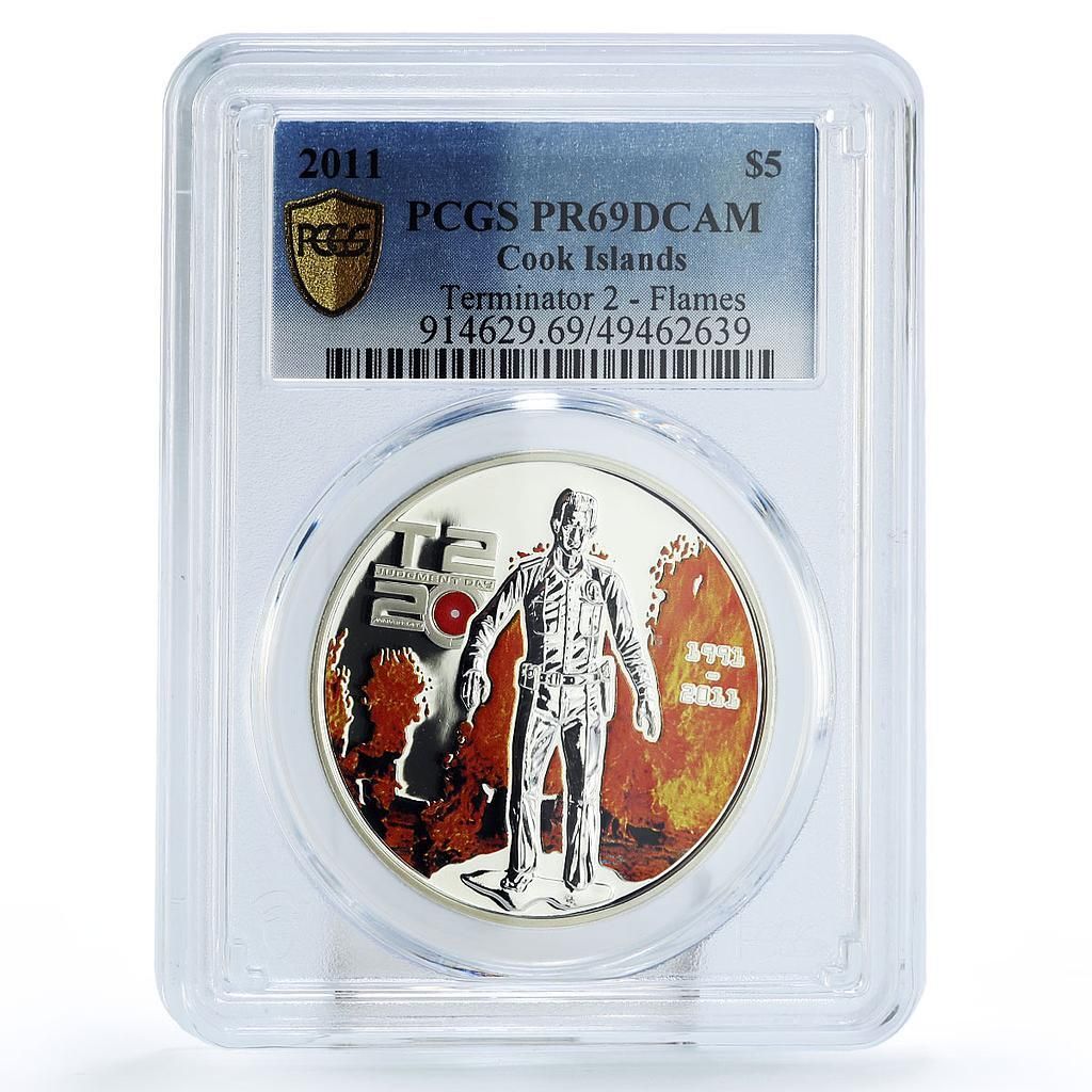 クック諸島 5ドル ターミネーター2 イン フレイムズ シネマ PR 69 PCGS 銀貨 2011年