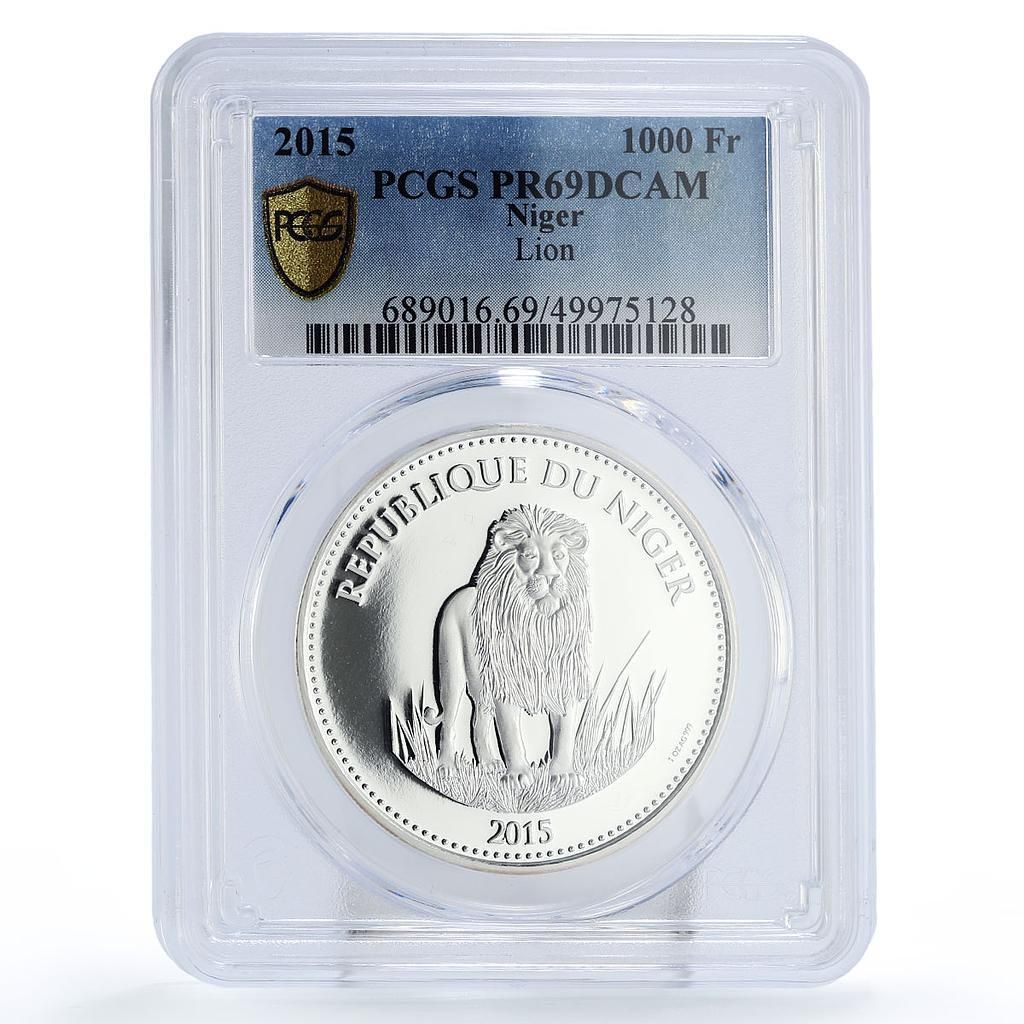 ニジェール 1000フラン 保護野生動物 ライオン 動物 PR 69 PCGS 銀貨 2015年