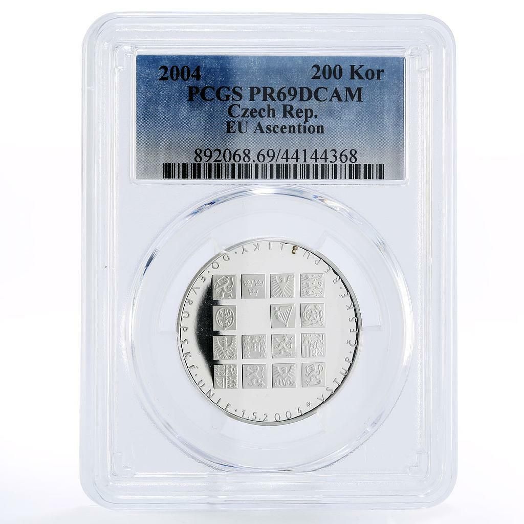 チェコ共和国 200コルナ 欧州連合 アセンション PR 69 PCGS 銀貨 2004年