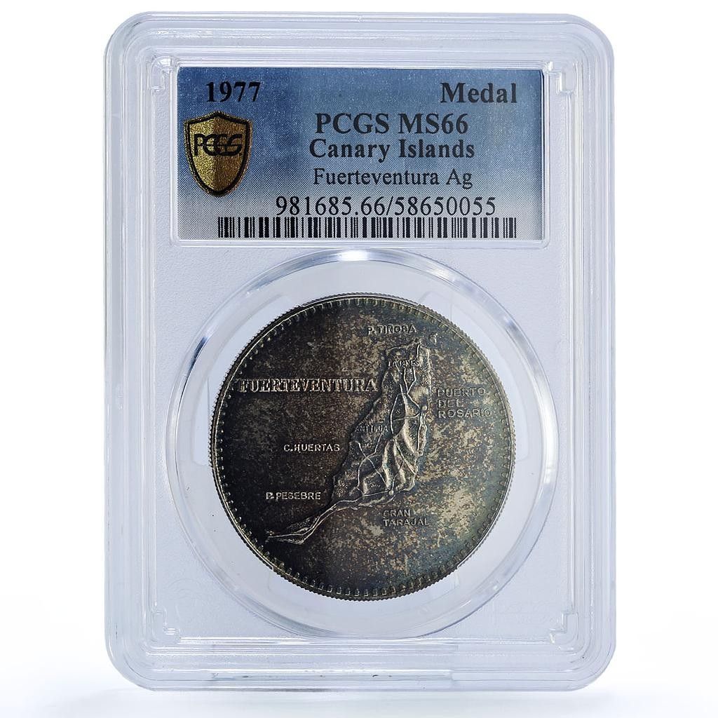 スペイン フエルテベントゥラ島 カナリア諸島 MS 66 PCGS 銀メダル 1977