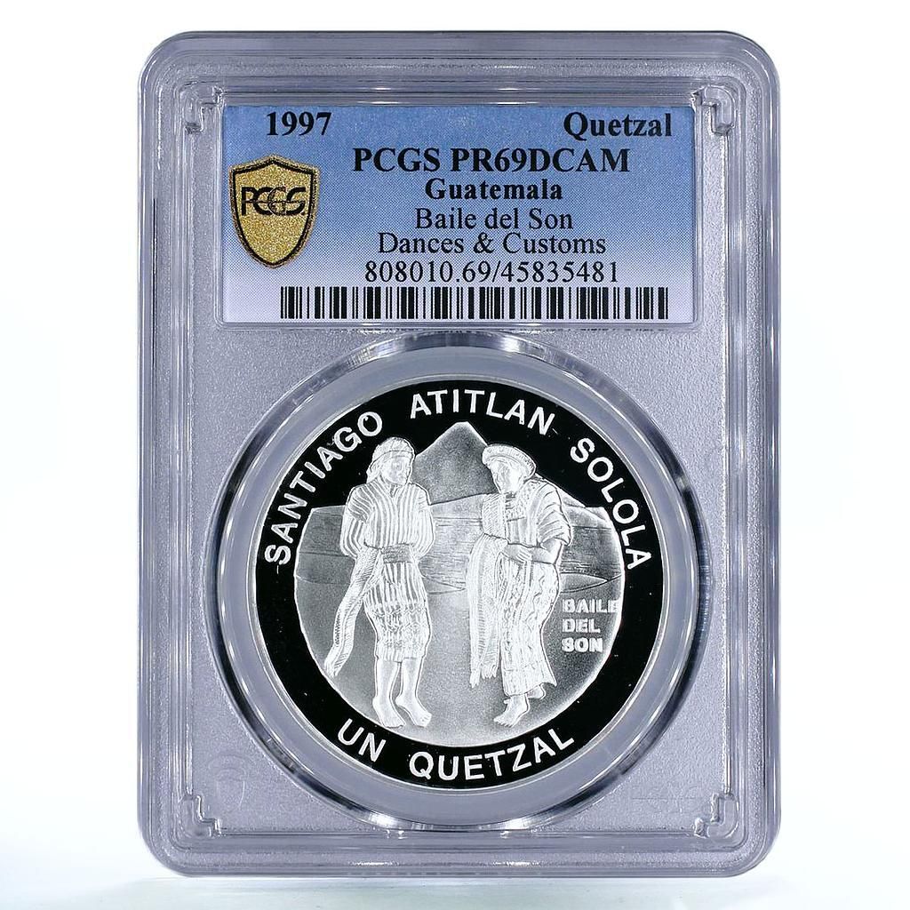 グアテマラ 1ケツァル 太陽の伝統的な女性舞踏 PR69 PCGS 銀貨 1997年