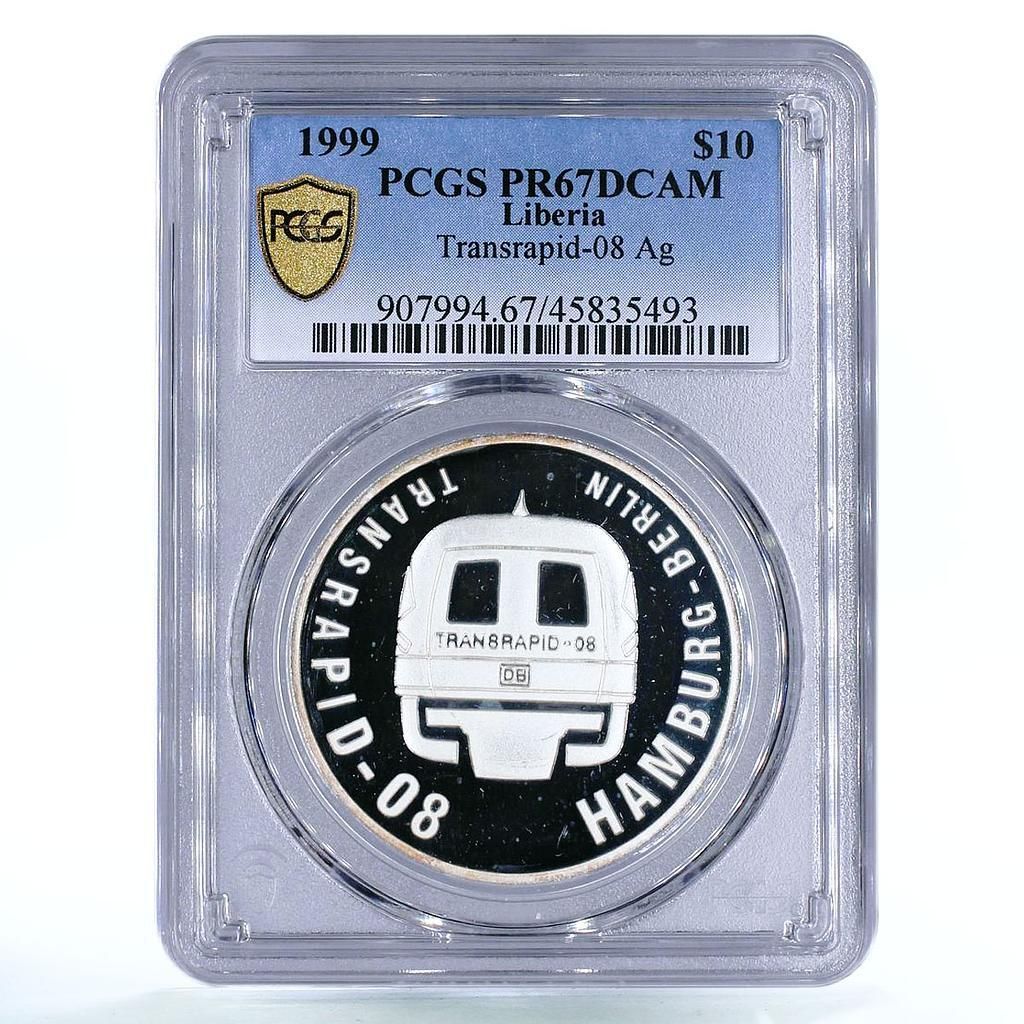 リベリア 10ドル トランスラピッド 08 鉄道 PR 67 PCGS 銀貨 1999年