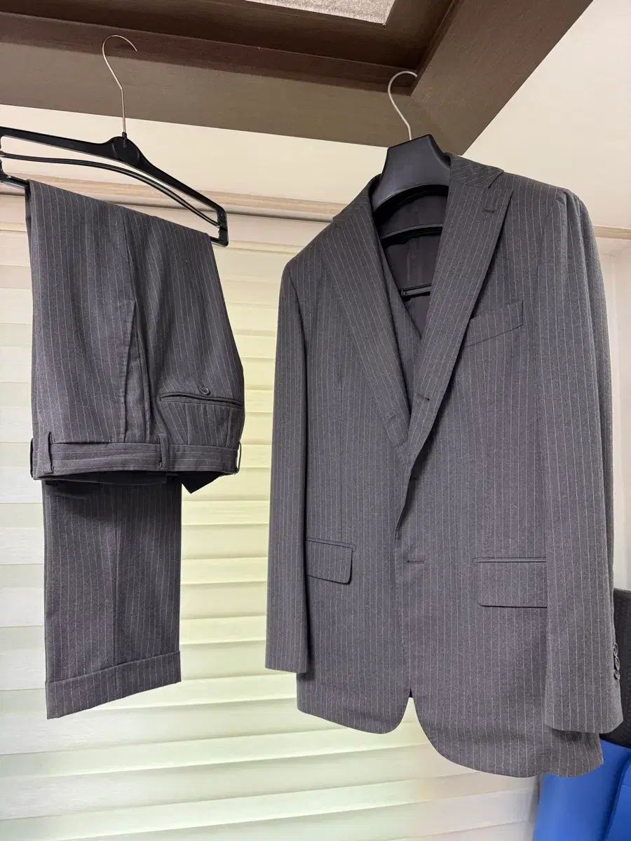 グレー ストライプ フランネル スリーピース スーツ