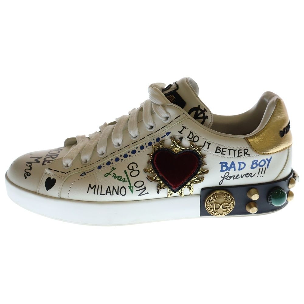 DOLCE & GABBANA (ドルチェアンドガッバーナ) オンライン Portofino スタッズ装飾レザーローカットスニーカー ホワイト  CS1759 DOLCE&GABBANA（