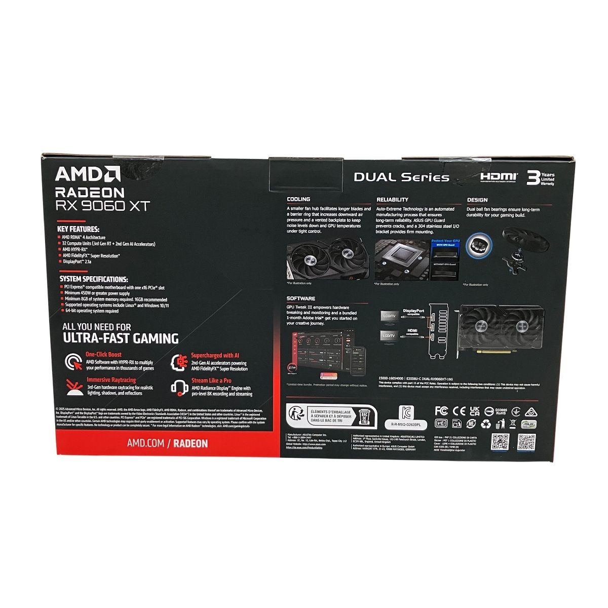 ASUS Radeon RX 9060 XT 16 GB グラフィックボード ビデオカード RDNA 4 GDDR 6 PCパーツ