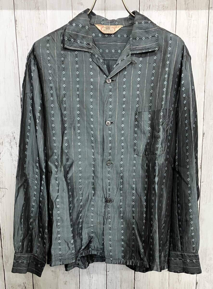 BRENT 長袖シャツ 50s 60s オープンカラー ヴィンテージ 古着 光沢感