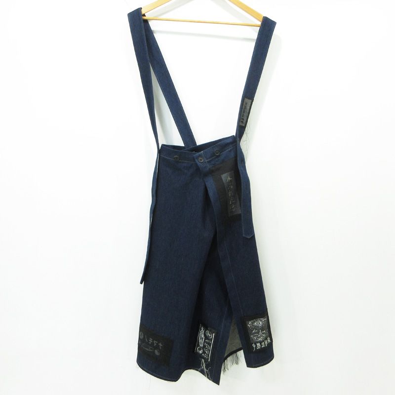 Yohji Yamamoto POUR HOMME ヨウジヤマモトプールオム エプロン前掛け 2021 SS ストラップ付ラップスカート ワッペン HD-D 05-017 ネイビー サイズ 3 108