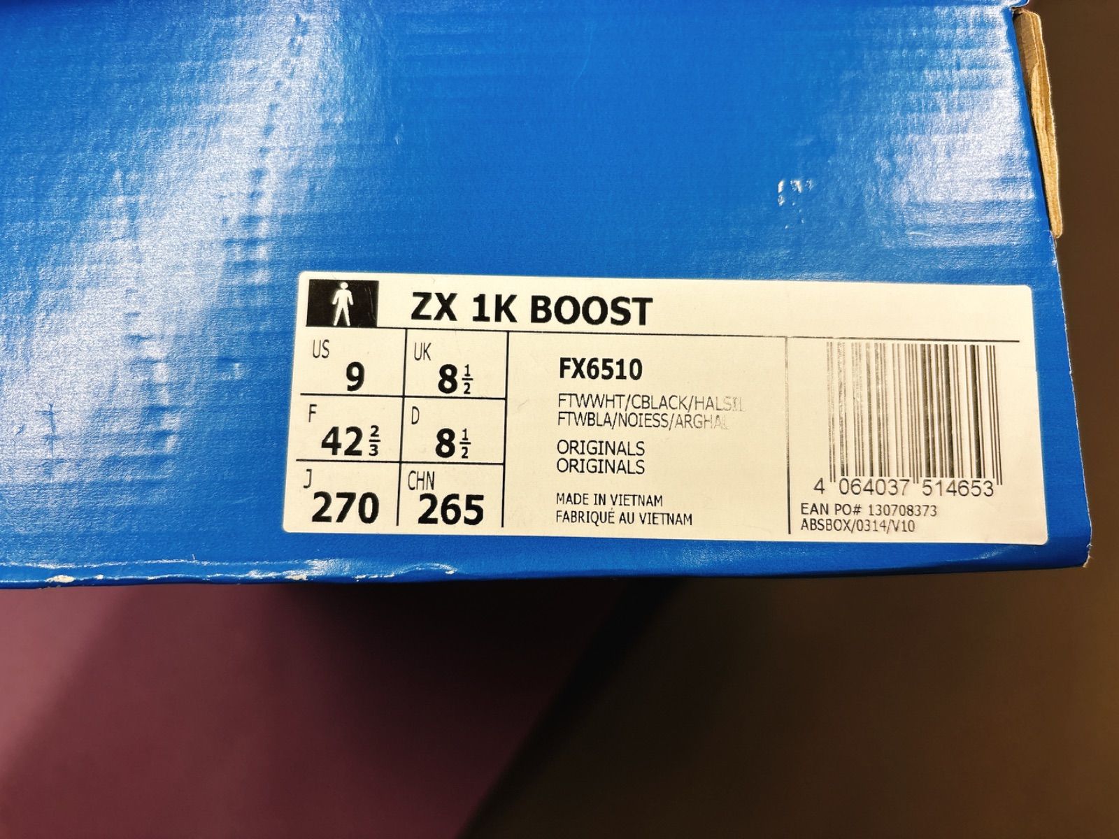 adidas】Zx 1K Boost スケートシューズ、ホワイト&ブラック 27.0cm