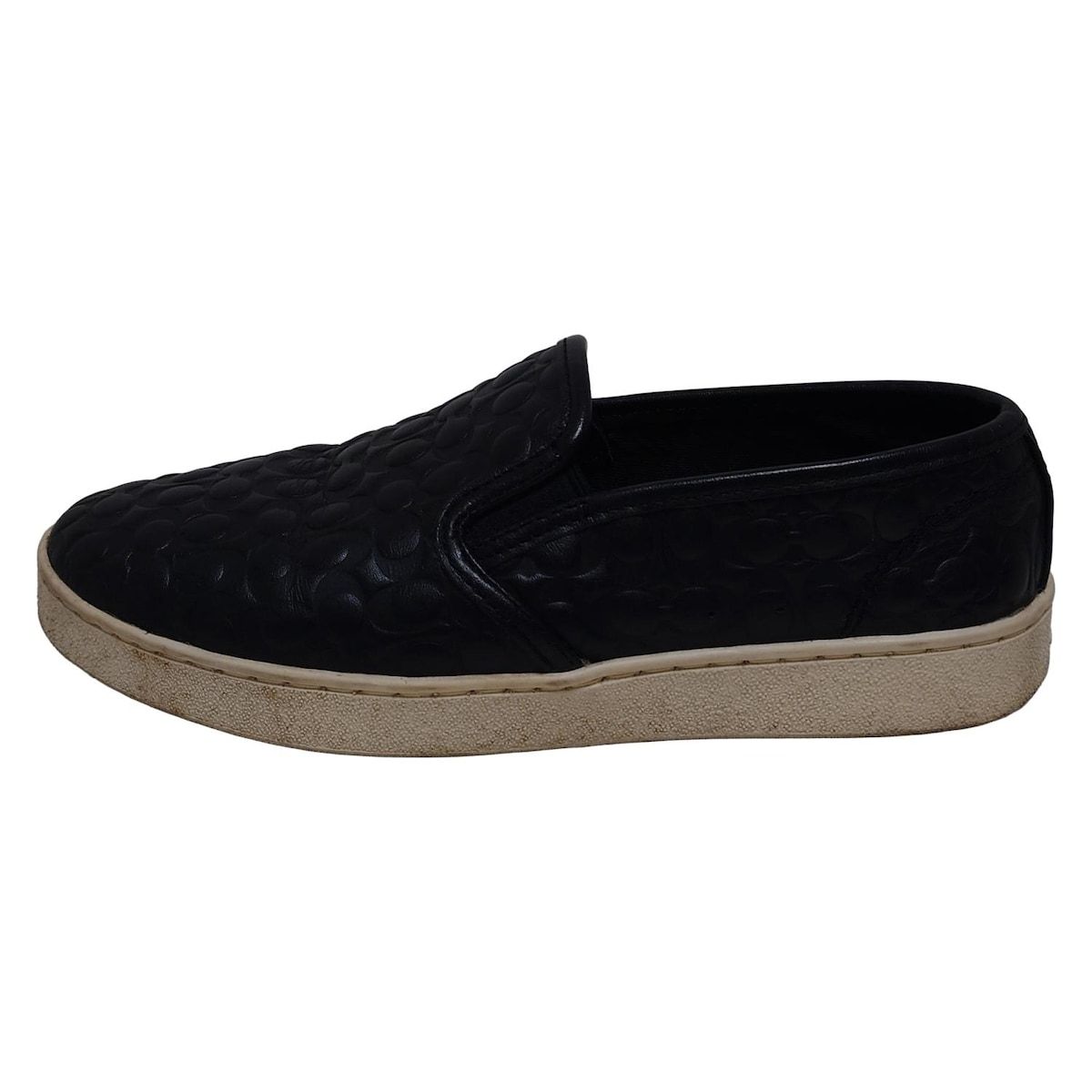 COACH コーチ スリッポン 36 5 レディース 黒 型押し加工 シグネチャー柄 レザー