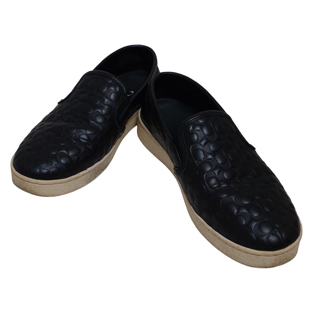 COACH コーチ スリッポン 36.5 レディース - 黒 型押し加工 シグネチャー柄 レザー