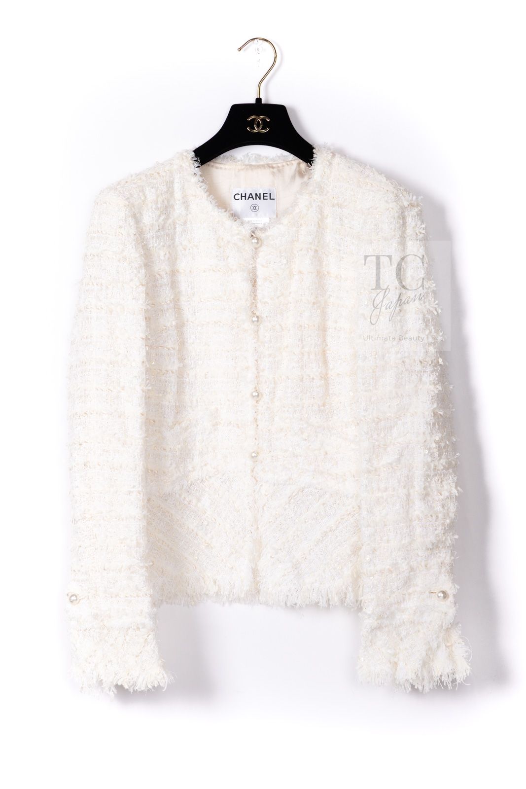 シャネル ジャケット スーツ CHANEL アイボリー ホワイト パール CC
