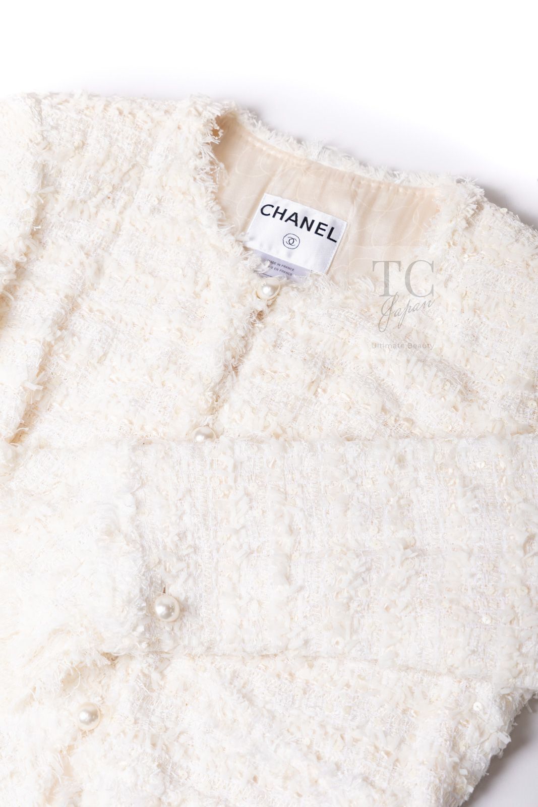 シャネル ジャケット スーツ CHANEL アイボリー ホワイト パール CC