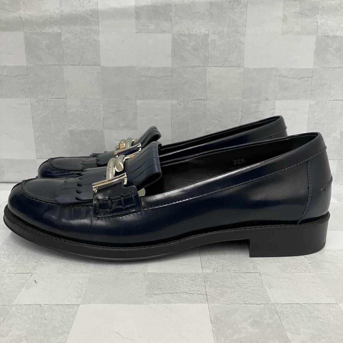 TOD'S トッズ ローファー ダブルTフリンジ 23.5cm ネイビー 袋付き