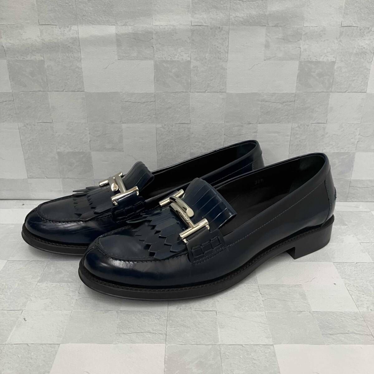 TOD'S トッズ ローファー ダブルTフリンジ 23.5cm ネイビー 袋付き