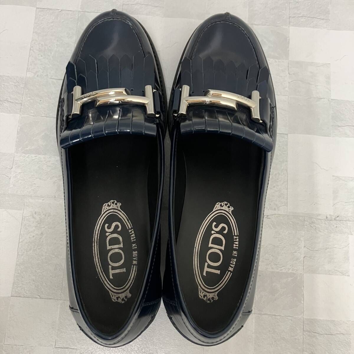 TOD'S トッズ ローファー ダブルTフリンジ 23.5cm ネイビー 袋付き
