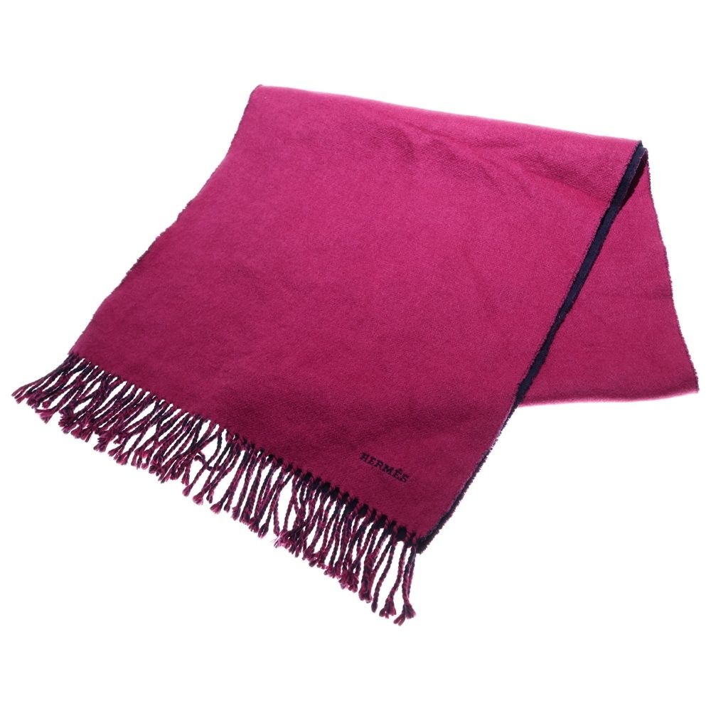 HERMES (エルメス) リバーシブル マフラー ストール ネイビー×ピンク