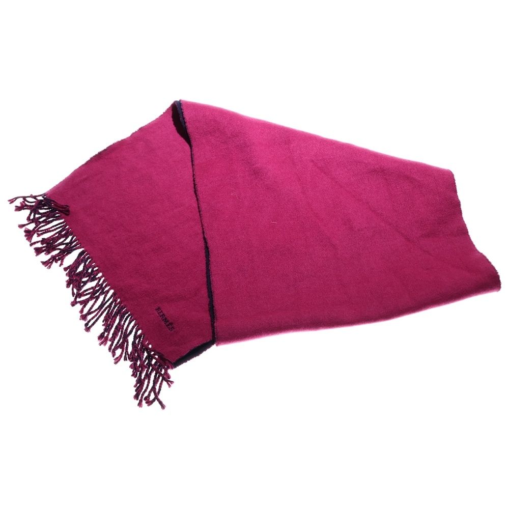 HERMES (エルメス) リバーシブル マフラー ストール ネイビー×ピンク