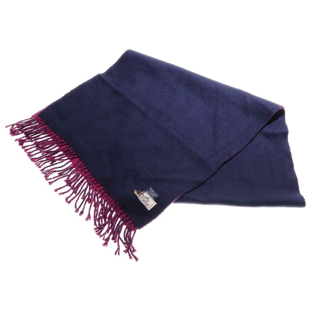 HERMES (エルメス) リバーシブル マフラー ストール ネイビー×ピンク