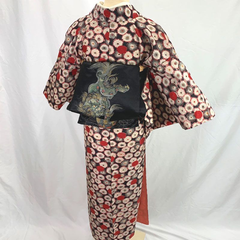 512aa18◇アンティーク着物 銘仙 幻想的 花尽くし レトロモダン 大正