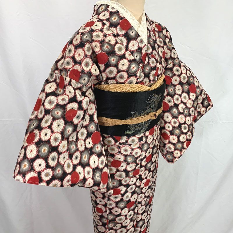 512aa18◇アンティーク着物 銘仙 幻想的 花尽くし レトロモダン 大正