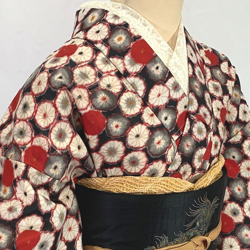 512aa18◇アンティーク着物 銘仙 幻想的 花尽くし レトロモダン 大正
